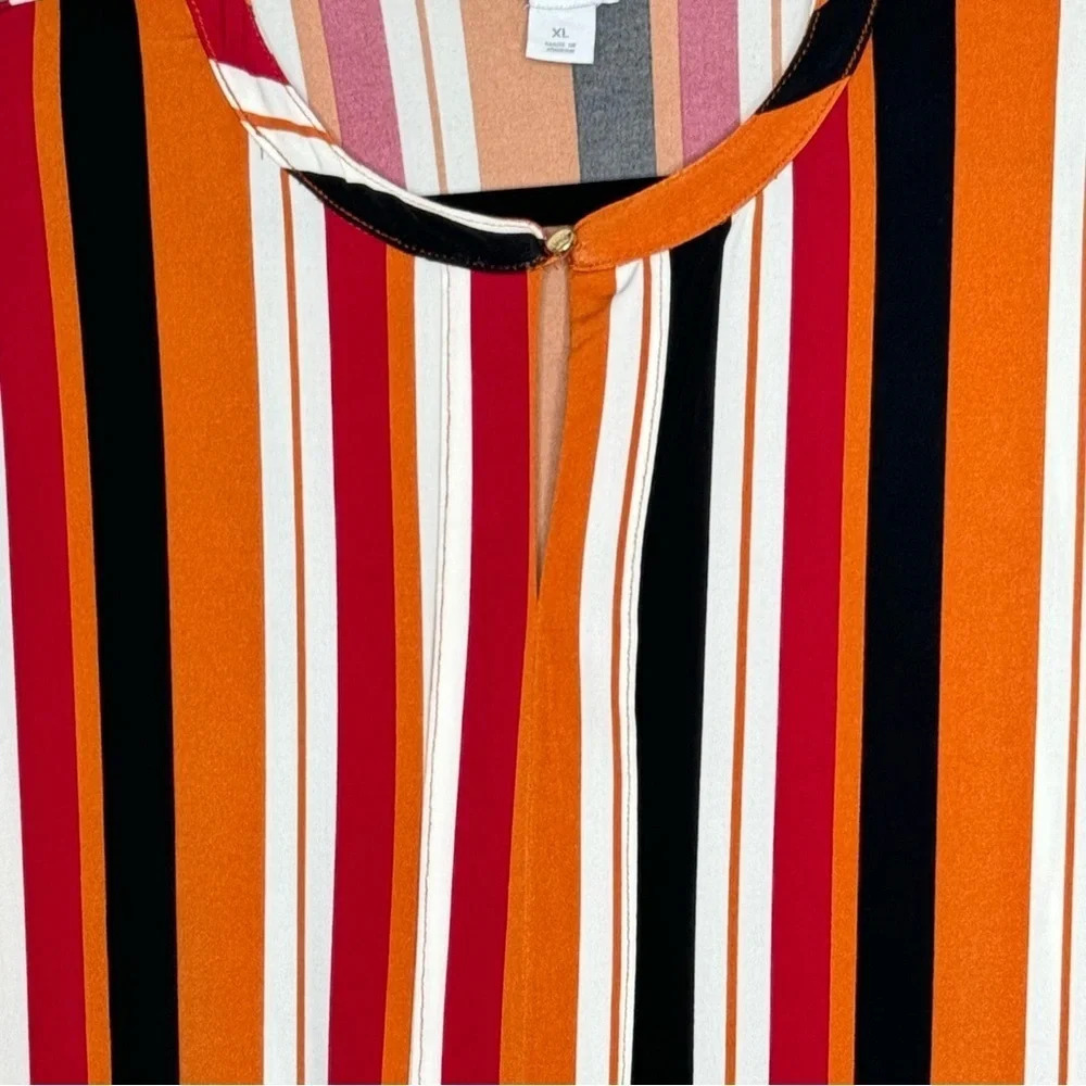 Liz Claiborne XL Shirt Top Rust Orange Striped Short Sleeve Scoop Neck Stretch - Picture 3 of 7